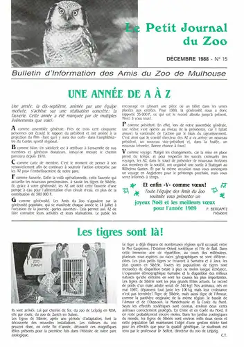 Le Petit Journal du Zoo Decembre 1988 - No 15. 