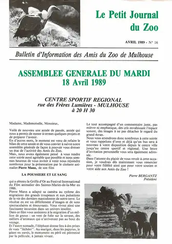 Le Petit Journal du Zoo Avril 1989 - No 16. 