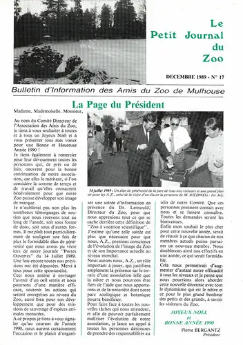 Le Petit Journal du Zoo Decembre 1989 - No 17. 