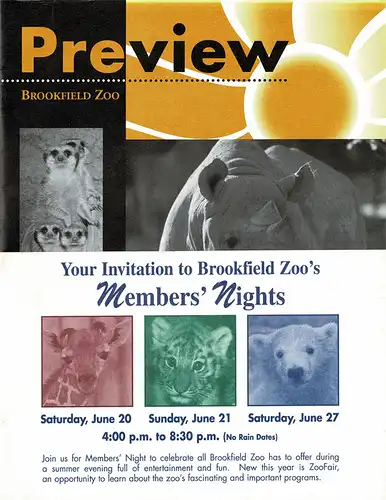 Chicago Zoological Society, Preview, Members' Quaterly, Summer 1998. 