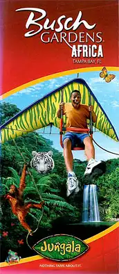 Besucherinfo "Busch Gardens Africa" (u.a. Junge im Paragleiter). 