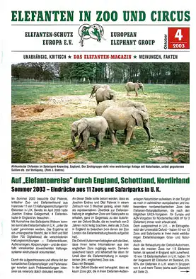 Elefanten in Zoo und Circus. Das neue Elefanten-Magazin.  Heft 4/2003. 