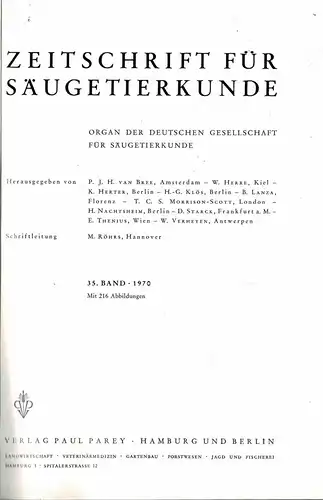 Zeitschrift für Säugetierkunde. Organ der Deutschen Gesellschaft für Säugetierkunde. Vol. 35 (1 6) (Beiträge u.a.: Über Haarwechsel und Haarkleid des Gartenschläfers, Variation and Correlation in.. 