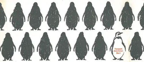 Parkführer (gezeichnete Pinguine, Sonderformat mit spezieller Faltung, dreisprachig, mit Lageplan. 
