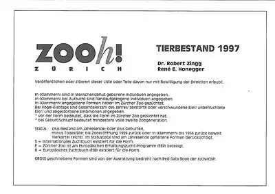 Tierbestand 1997. 