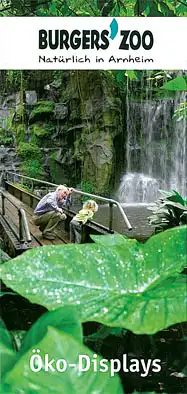 Kurzinformation (Öko-Displays, Blatt, Wasserfall, Besucher). 