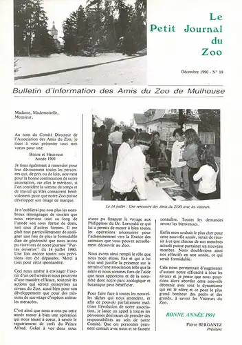 Le Petit Journal du Zoo Decembre 1990 - No 19. 