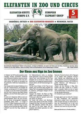 Elefanten in Zoo und Circus. Das neue Elefanten-Magazin.  Heft 5/2004. 