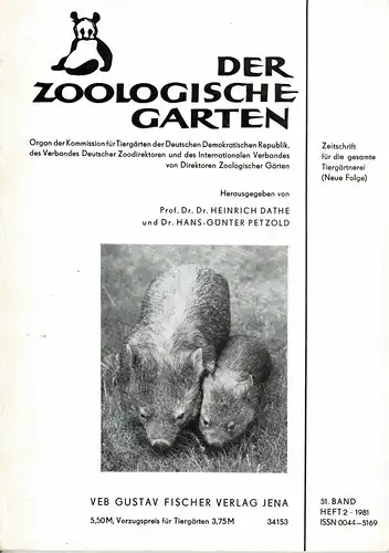 Der Zoologische Garten, Band 51, 1981, Heft 2 (Beiträge und a.: Behavior of Springbok, Parental Behavior in the Red-tailed Hawk, künstliche Aufzucht eines neugeborenen männlichen Eisbären, Ethology, Propagation and Husbandry of the Brown Hyena). 