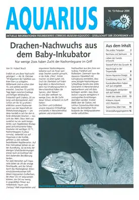 Aquarius, Zeitung Freundeskreis Löbbecke- Museum + Aquazoo, Nr. 13/ Feb. 2000. 