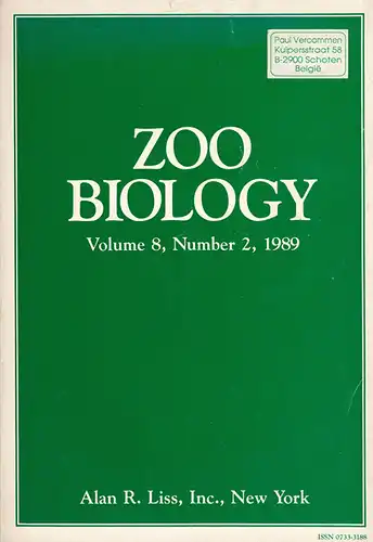 Zoo Biology ; Volume 8, Number 2, 1989. 