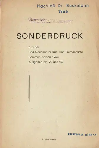 Über Goethe's Reisen und Badekuren. Sonderdruck aus der Bad Neuenahrer Kur- und Fremdenliste, Sommer-Saison 1954, Ausgaben Nr. 22 und 23. 