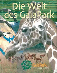 "Die Welt des GaiaPark" (Giraffenkopf, im Hintergrund div. Tiere). 