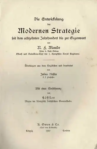 Die Entwickelung der Modernen Strategie seit dem achtzehnten Jahrhundert bis zur Gegenwart. 