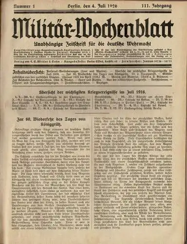 Militär-Wochenblatt 111. Jahrgang (1926/1927). 