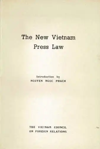 The New Vietnam Press Law. 