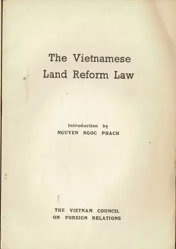 The Vietnamese Land Reform Law. 