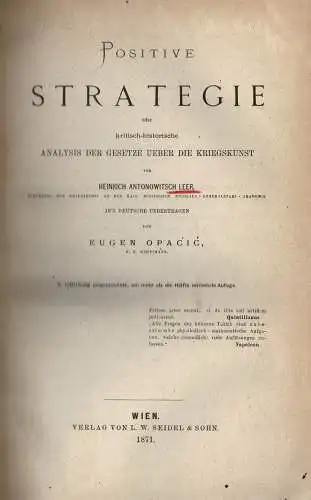 Positive Strategie oder kritisch-historische Analysis der Gesetze ueber die Kriegskunst. 