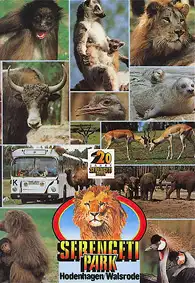 Fhrer "ber 20 Jahre Serengeti Park"(versch. Fotos, unten rechts Kronenkranich). 