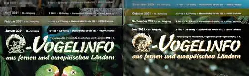 AZ-Vogelinfo. (AZ Nachrichten). Vereinigung fr Artenschutz, Vogelhaltung und Vogelzucht (AZ) e.V. 69. Jahrgang, Hefte:Jan,. Feb., Apr., Jun., Okt., Nov., Dez., je 4 Euro. 