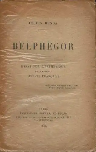 Belphégor. Essai sur L'esthétique. 