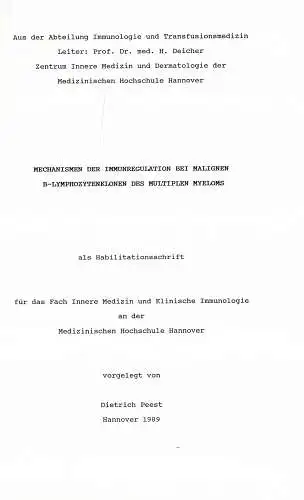 Mechanismen der Immunregulation bei Malignen B-Lymphozytenklonen des multiplen Myeloms. 