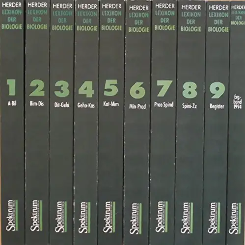 Herder - Lexikon der Biologie in neun Bänden plus Ergänzungsband (Paperback-Ausgabe im Pappschuber). 