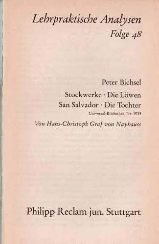 Peter Bichsel - Stockwerke / Löwen / San Salvador / Tochter (=  Lehrpraktische Analysen, Folge 48). 