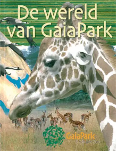 "De wereld van GaiaPark" (Giraffenkopf, im Hintergrund div. Tiere). 