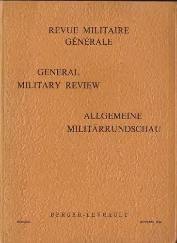 Revue Militaire Generale, General Military Review, Allgemeine Militärrundschau 1 Octobre 1956. 