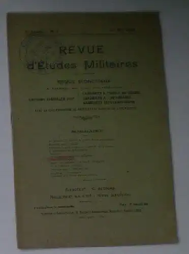 Sauliol, Rene (Ed.): Revue d'Etudes Militaires, Revue Didactique, 8 e Annee, No. 1, 1er Mai 1920. 