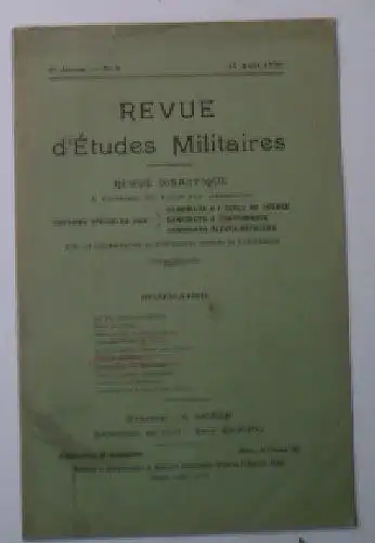 Sauliol, Rene (Ed.): Revue d'Etudes Militaires, Revue Didactique, 8 e Annee, No. 8, 15 Aout 1920. 
