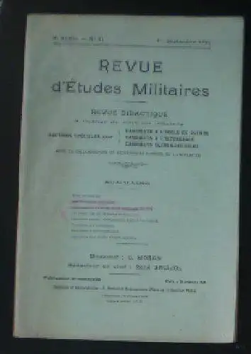 Sauliol, Rene (Ed.): Revue d'Etudes Militaires, Revue Didactique, 9 e Annee, No.11, 1 Septembre 1921. 