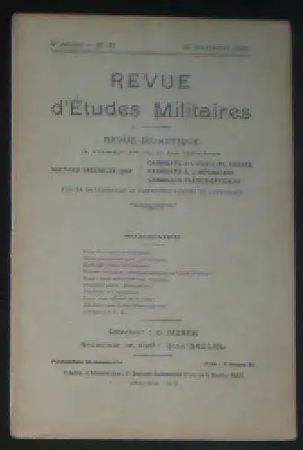 Sauliol, Rene (Ed.): Revue d'Etudes Militaires, Revue Didactique, 8 e Annee, No.14, 15 Novembre 1920. 