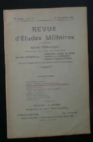 Sauliol, Rene (Ed.): Revue d'Etudes Militaires, Revue Didactique, 8 e Annee, No.15, 1 Decembre 1920. 