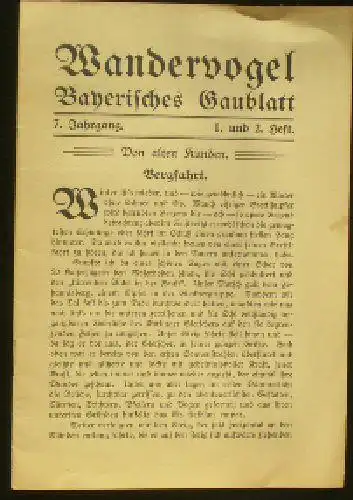 Wandervogel Gau Bayern: Wandervogel Bayerisches Gaublatt, 7. Jahrgang Heft 1/2. 