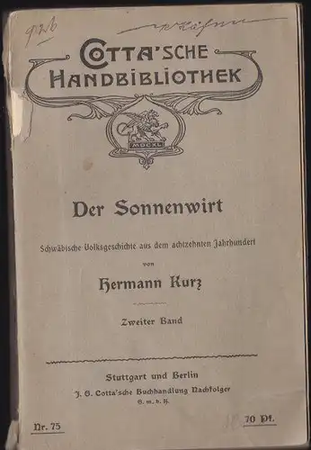Kurz, Hermann: Der Sonnenwirt 2. Band, Schwäbische Volksgeschichte aus dem achtzehnten Jahrhundert. 