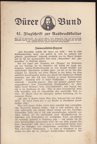 Erdmann, Karl Otto: Dürer Bund, 41. Flugschrift zur Ausdruckskultur, Immoralitäts-Fexerei. 
