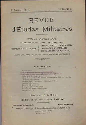 Sauliol, Rene (Ed.): Revue d'Etudes Militaires, Revue Didactique, 9 e Annee, No. 4, 15 Mai 1921. 