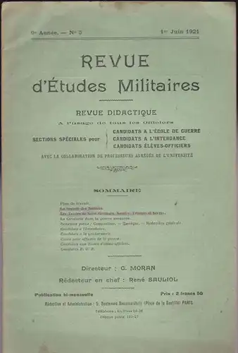 Sauliol, Rene (Ed.): Revue d'Etudes Militaires, Revue Didactique, 9 e Annee, No. 5, 1 Juin 1921. 
