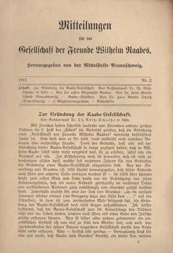 Engelbrecht, L (Ed.): Mitteilungen für die Gesellschaft der Freunde Wilhelm Raabes, 1911 Nr. 1. 