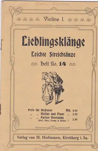 H Hofmann Verlag: Violine 1, Lieblingsklänge, Leichte Streichtänze, Heft No. 14. 