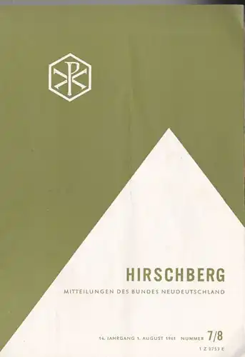 Hanisch, Hubert (Ed.): Hirschberg, Jahrgang 14 Heft 7/8, Mitteilungen des Bundes Beudeutschland. 