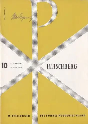 Hanisch, Hubert (Ed.): Hirschberg, Jahrgang 11 Heft 10, Mitteilungen des Bundes Beudeutschland. 