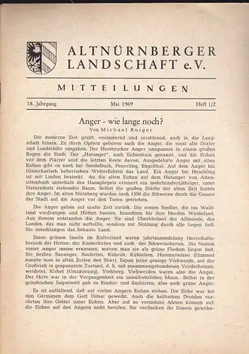Altnürnberger Landschaft e. V. Mitteilungen Mai 1969, 18. Jahrgang Heft 1/2. 