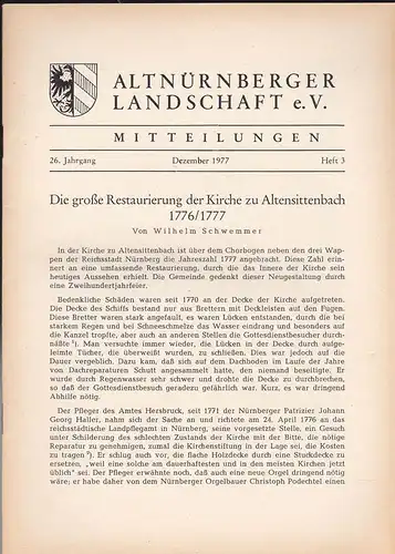 Altnürnberger Landschaft e. V. Mitteilungen Dezember 1977, 26. Jahrgang Heft 3. 