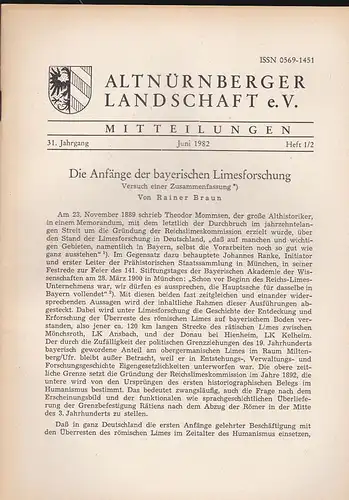 Altnürnberger Landschaft e. V. Mitteilungen Juni 1982, 31. Jahrgang Heft 1/2. 