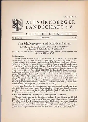 Altnürnberger Landschaft e. V. Mitteilungen Dezember 1983, 32. Jahrgang Heft 3. 