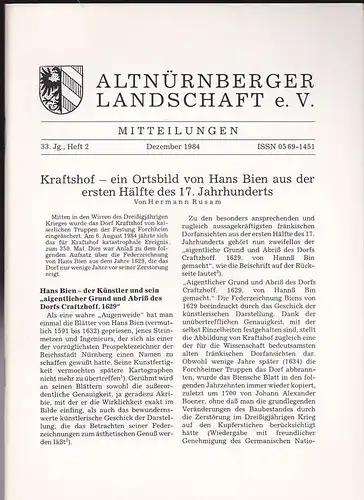 Altnürnberger Landschaft e. V. Mitteilungen Dezember 1984, 33. Jahrgang Heft 2. 