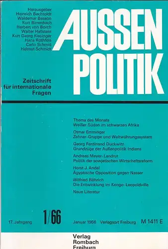 Bechtoldt, Heinrich et Al (Hrsg.): Aussenpolitik 1 / 66, Zeitschrift für internationale Fragen. 